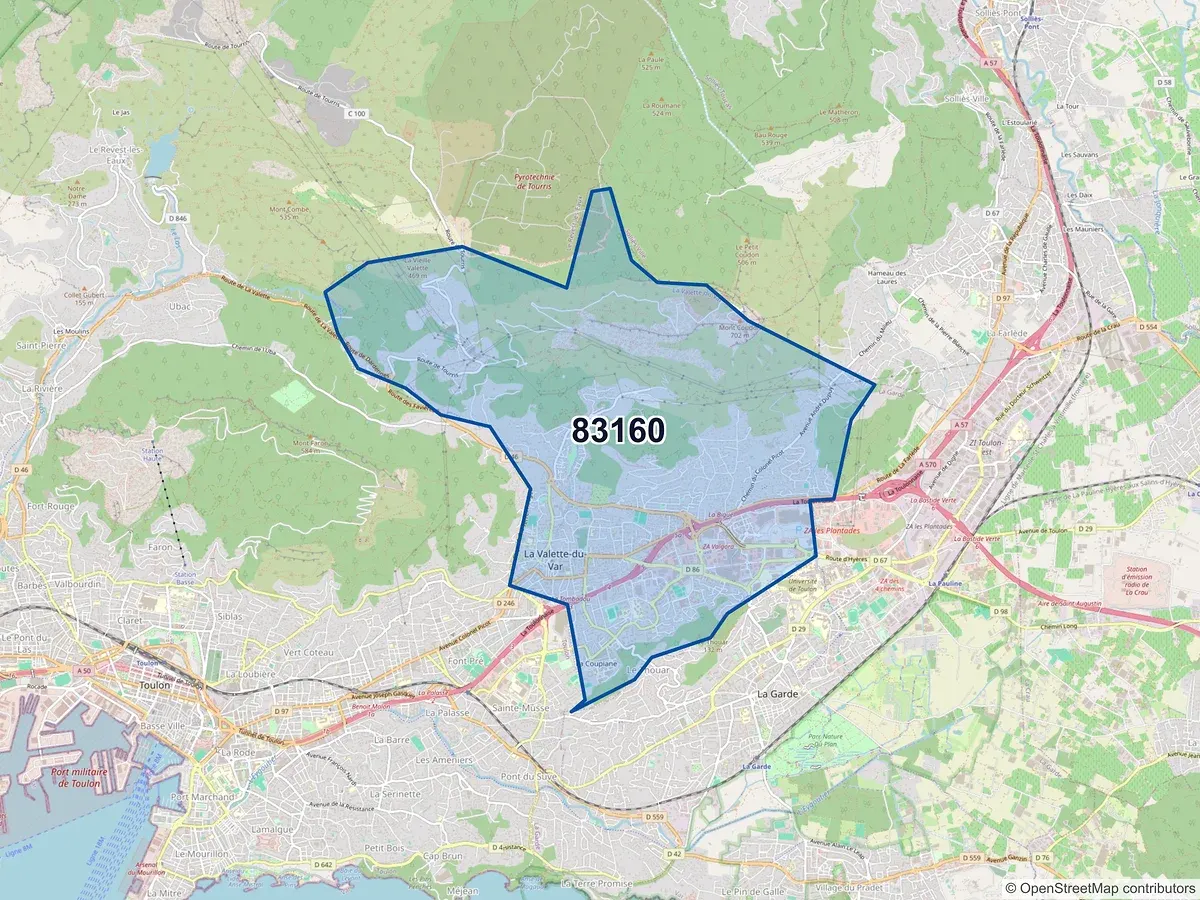 Carte du code postal 83160 (LA VALETTE DU VAR)