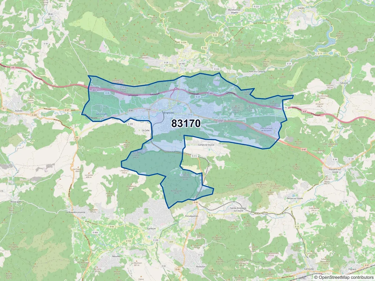 Carte du code postal 83170 (BRIGNOLES)
