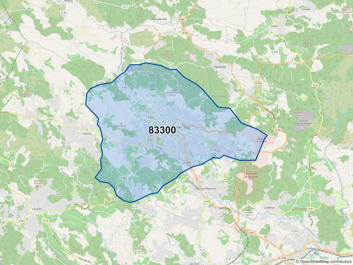 Carte du code postal 83300 (CHATEAUDOUBLE)