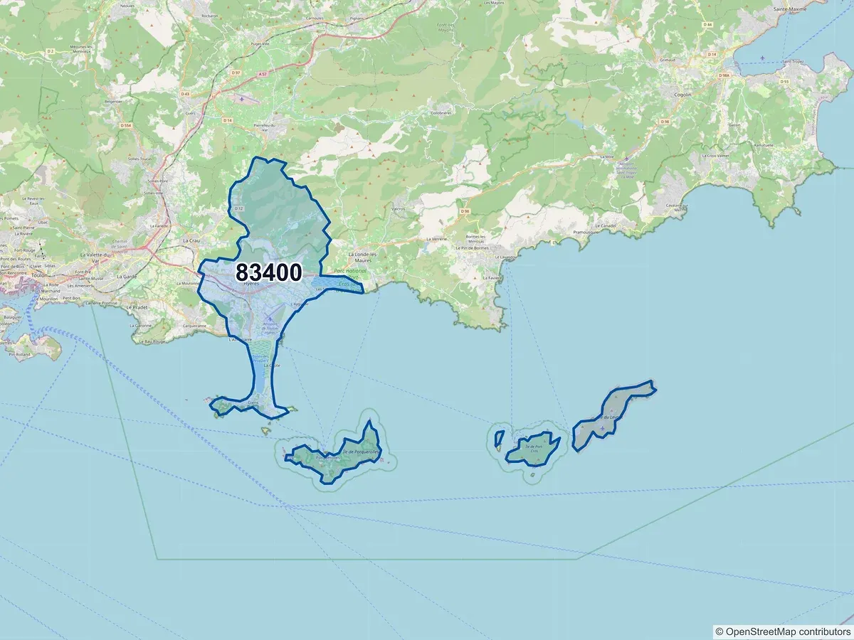 Carte du code postal 83400 (HYERES)