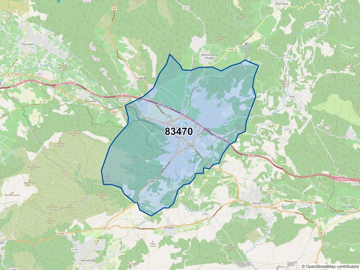 Carte du code postal 83470 (OLLIERES)