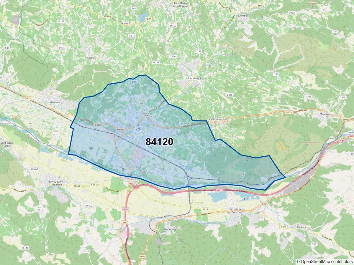 Carte du code postal 84120 (LA BASTIDONNE)