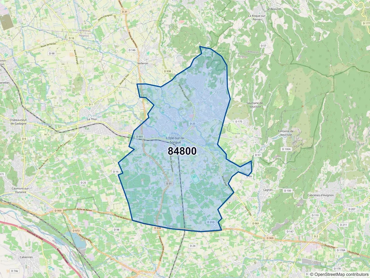 Carte du code postal 84800 (L ISLE SUR LA SORGUE)