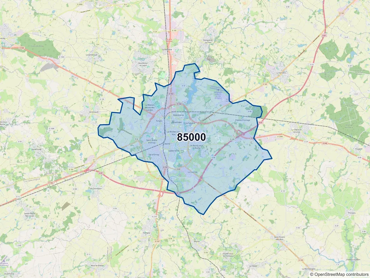 Carte du code postal 85000 (MOUILLERON LE CAPTIF)