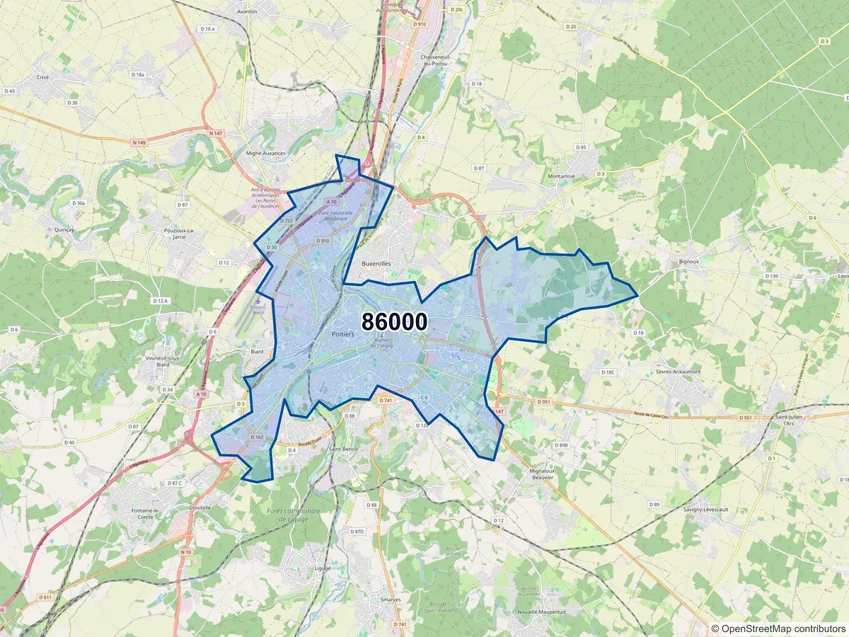 Carte du code postal 86000 (POITIERS)
