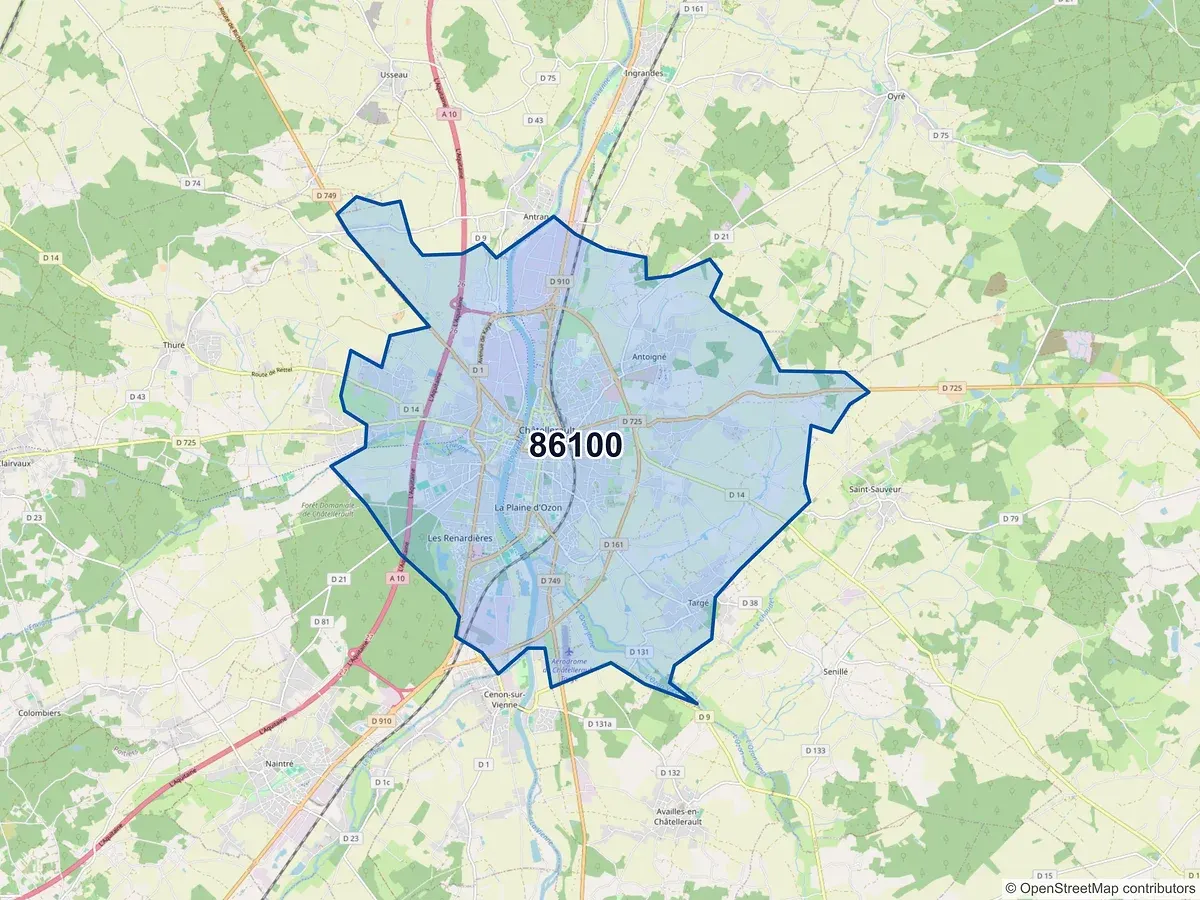 Carte du code postal 86100 (ANTRAN)