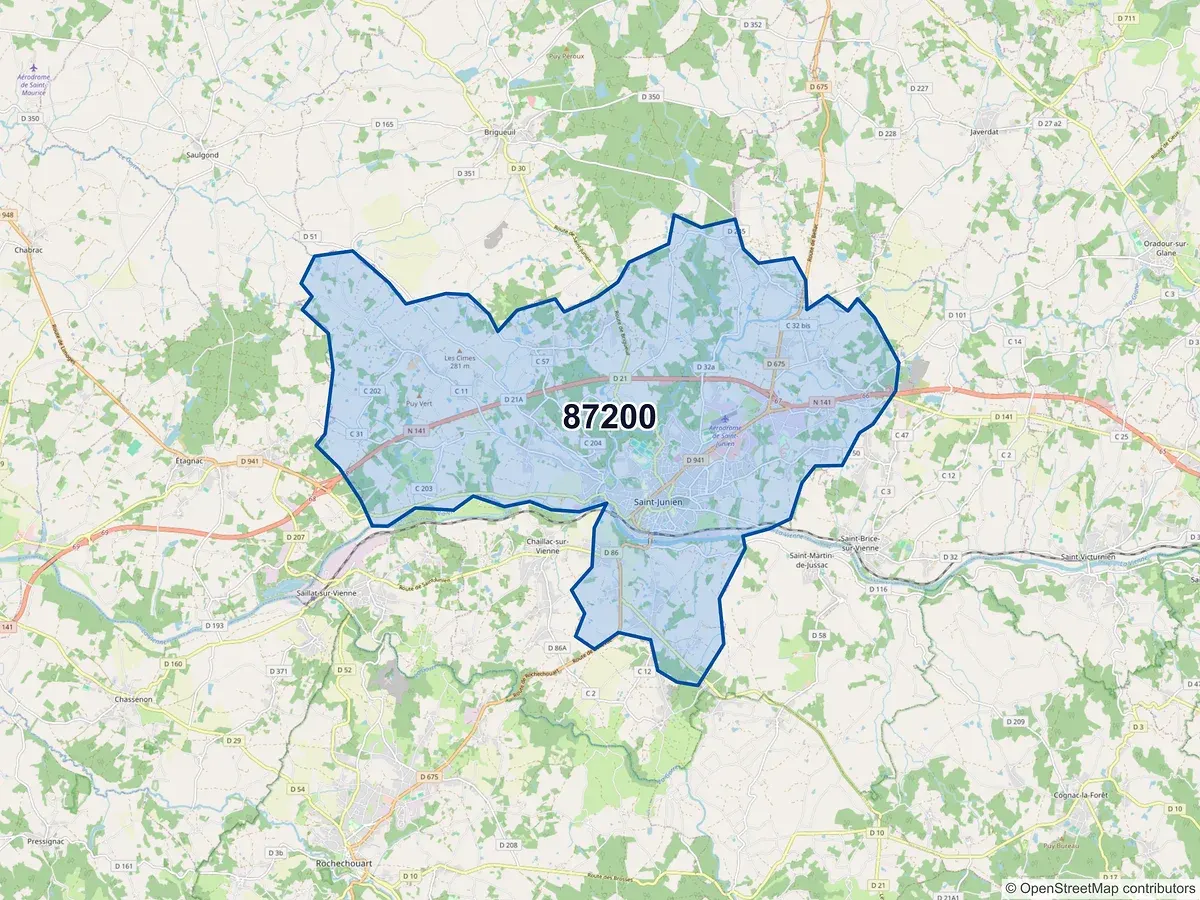 Carte du code postal 87200 (CHAILLAC SUR VIENNE)