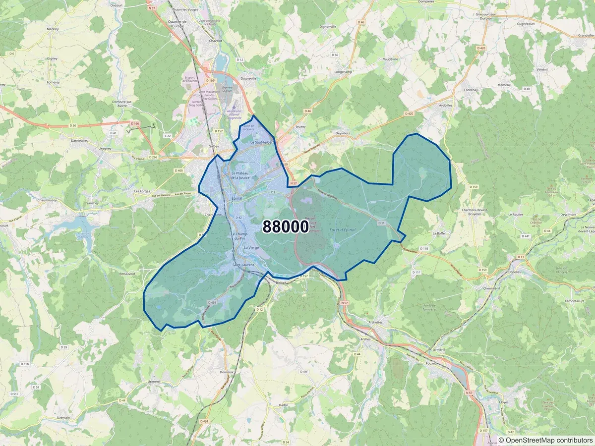 Carte du code postal 88000 (CHANTRAINE)