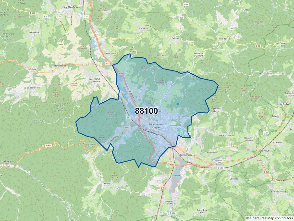 Carte du code postal 88100 (COINCHES)