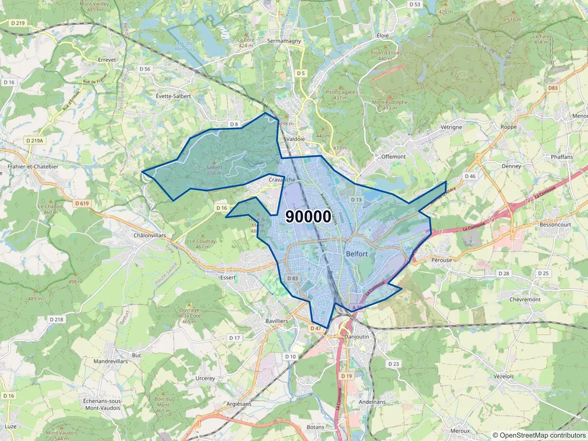 Carte du code postal 90000 (BELFORT)