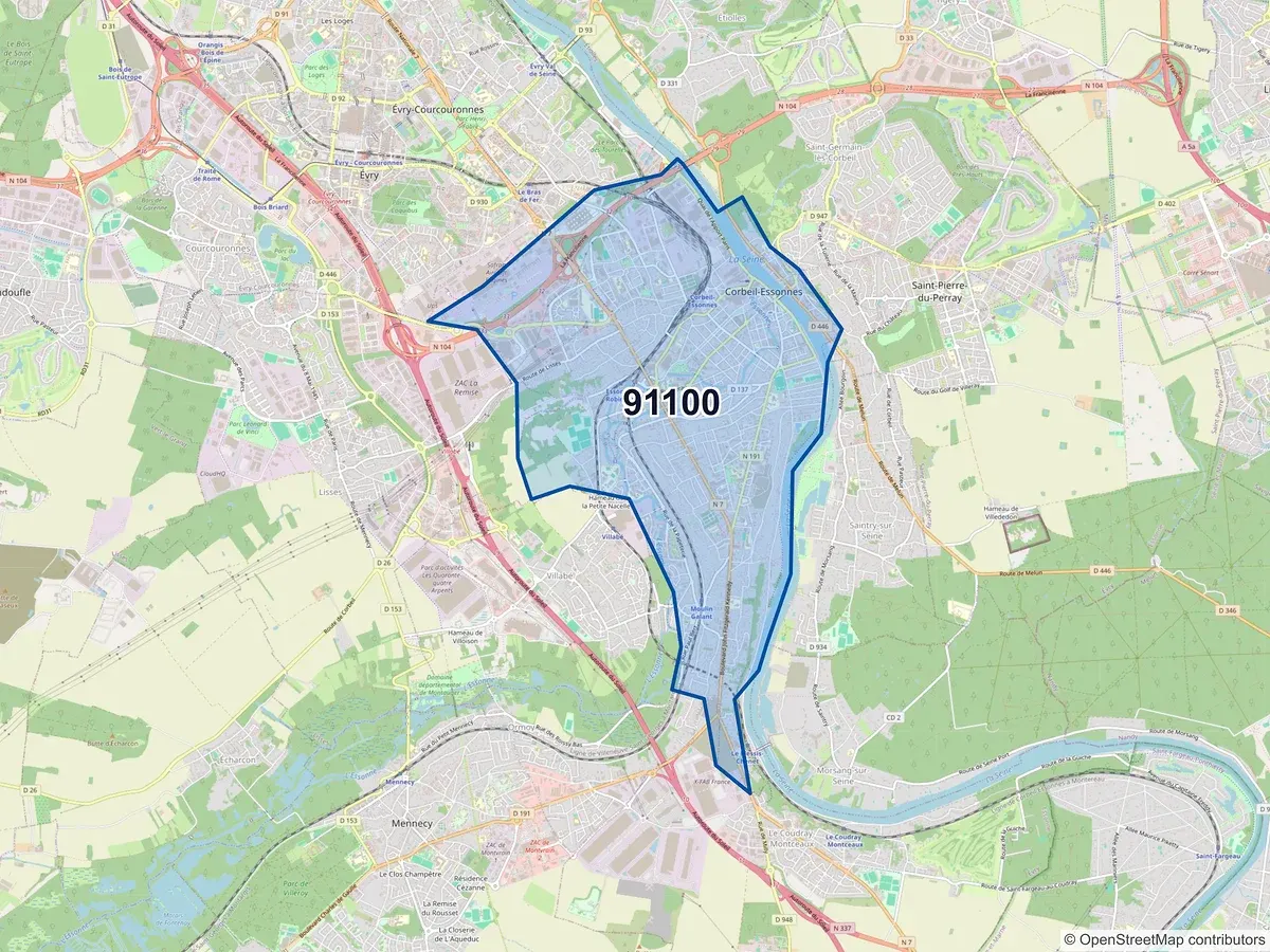 Carte du code postal 91100 (CORBEIL ESSONNES)