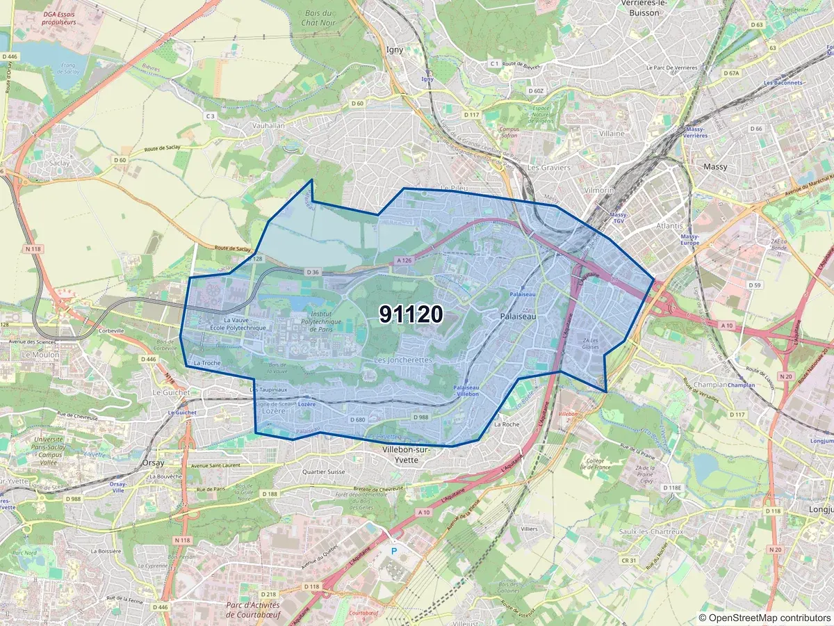 Carte du code postal 91120 (PALAISEAU)