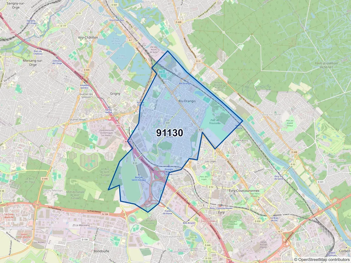 Carte du code postal 91130 (RIS ORANGIS)