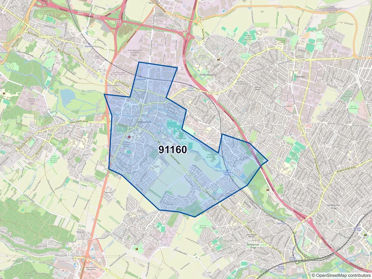 Carte du code postal 91160 (BALLAINVILLIERS)