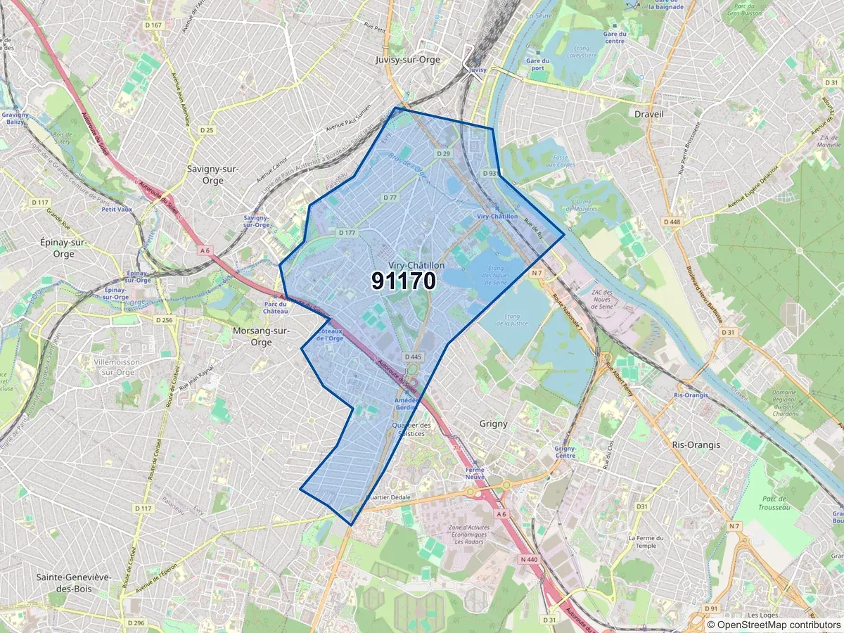 Carte du code postal 91170 (VIRY CHATILLON)