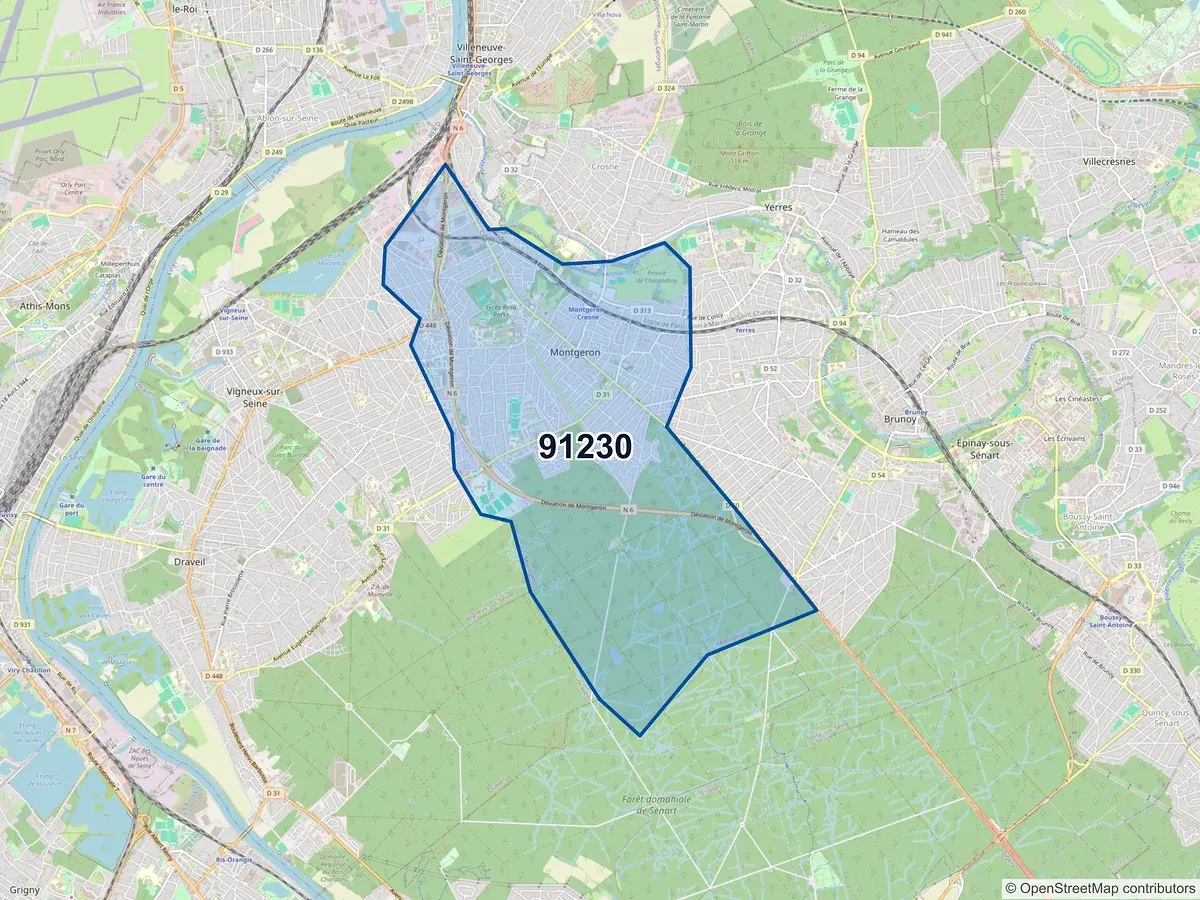 Carte du code postal 91230 (MONTGERON)