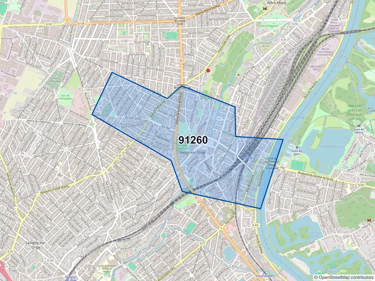Carte du code postal 91260 (JUVISY SUR ORGE)