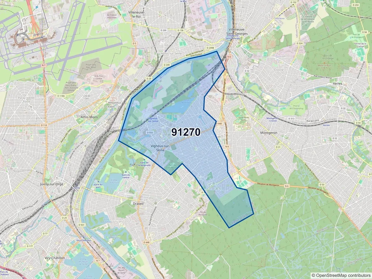Carte du code postal 91270 (VIGNEUX SUR SEINE)