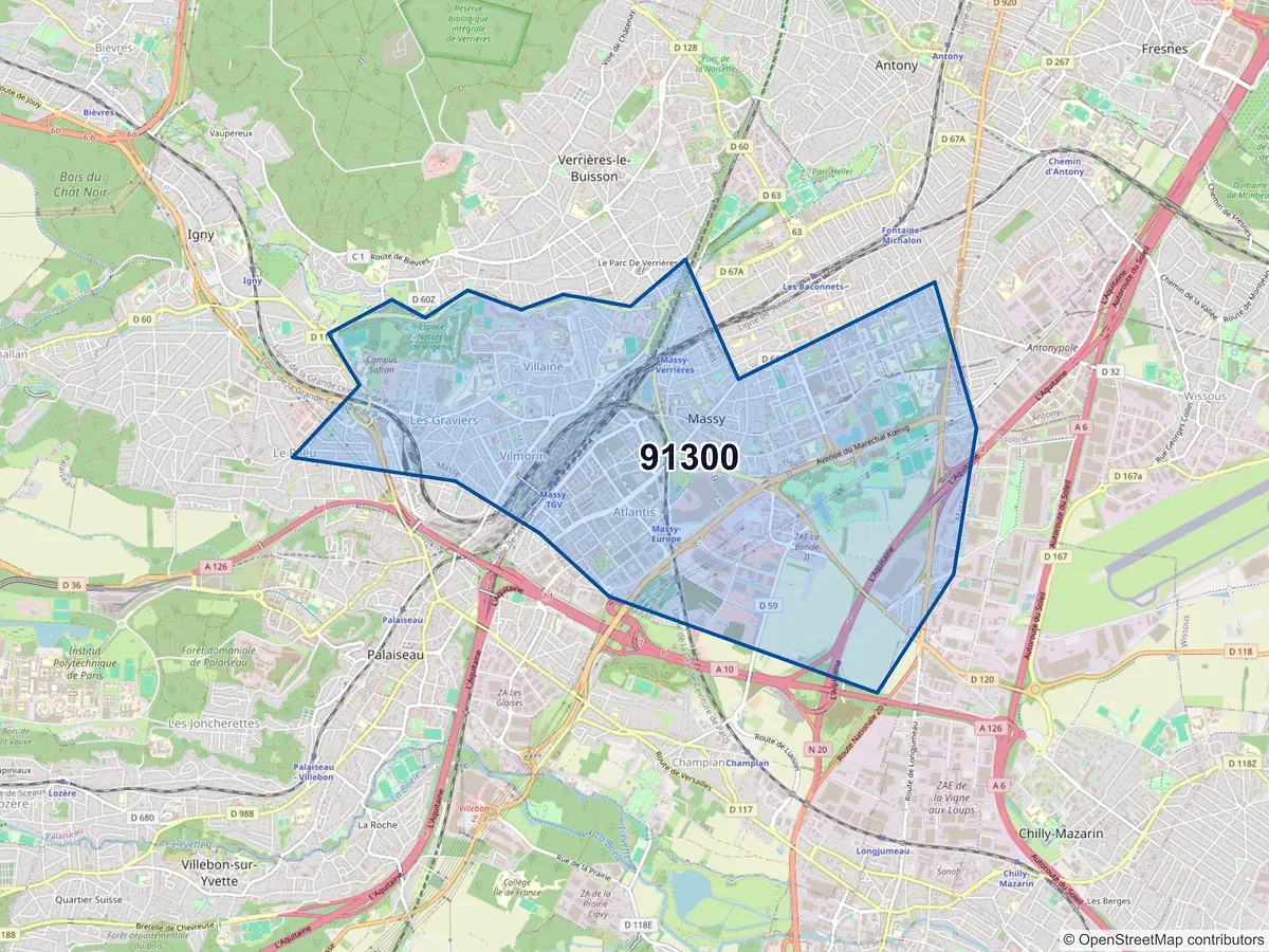 Carte du code postal 91300 (MASSY)