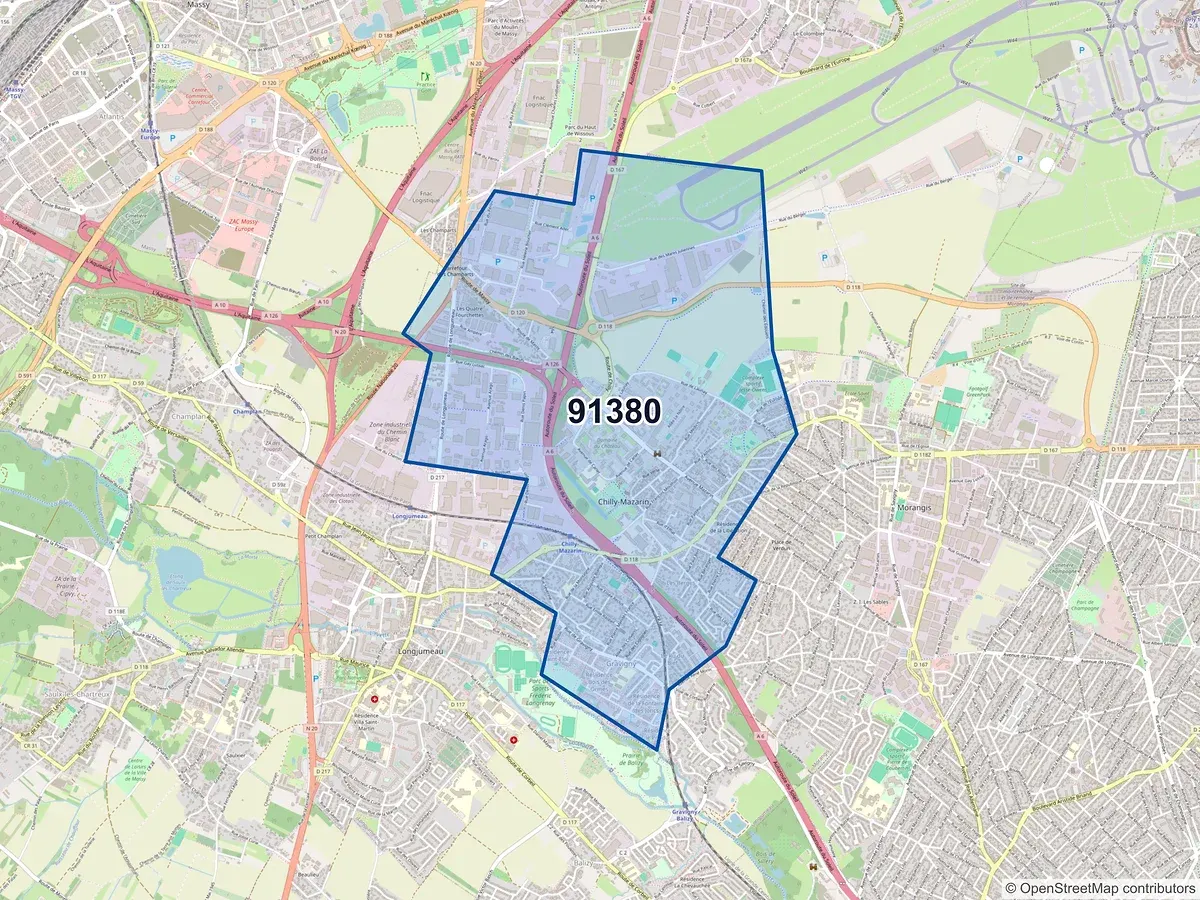 Carte du code postal 91380 (CHILLY MAZARIN)