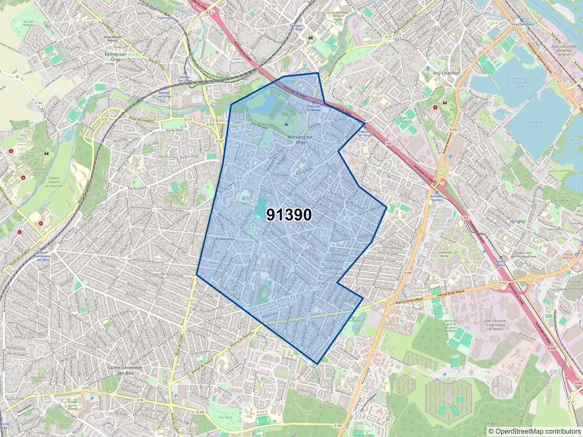 Carte du code postal 91390 (MORSANG SUR ORGE)