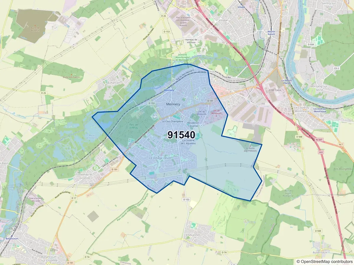 Carte du code postal 91540 (ECHARCON)