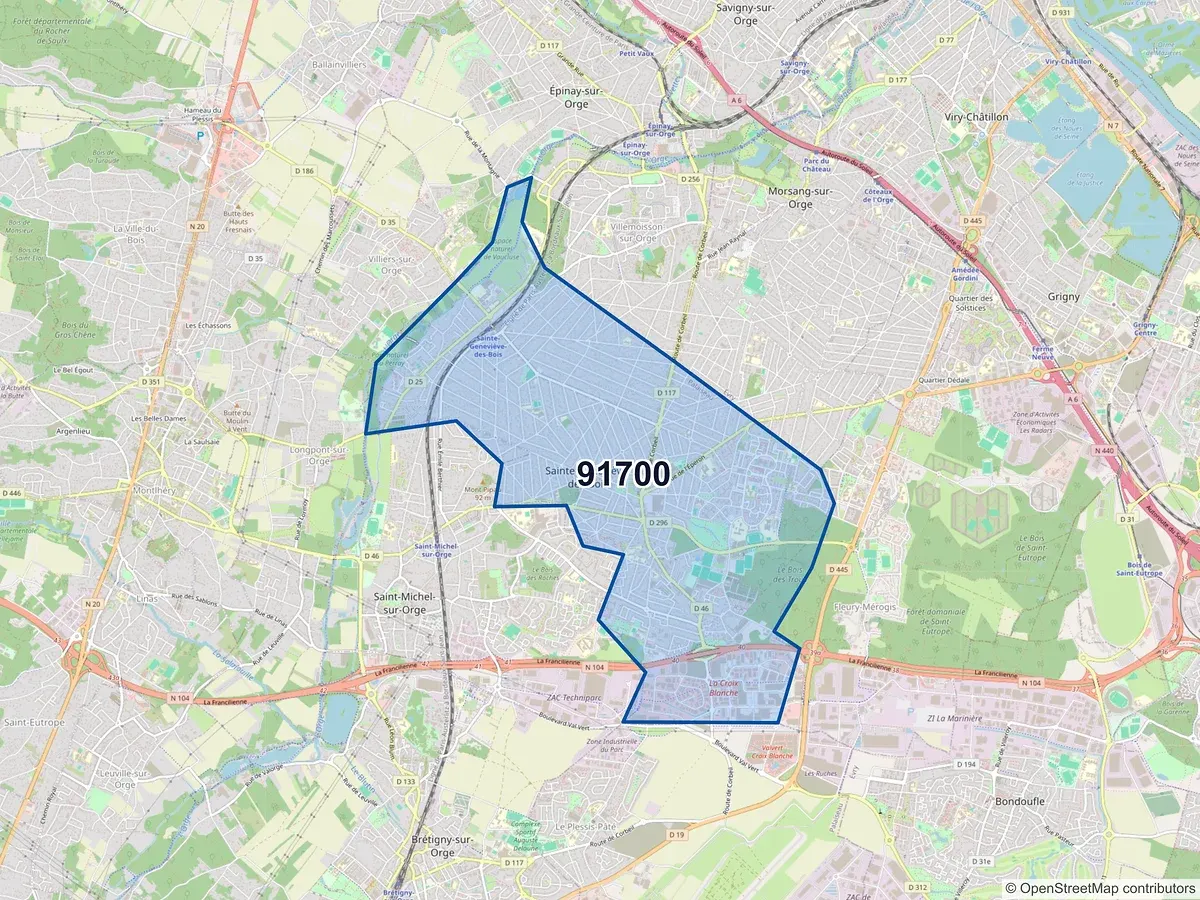 Carte du code postal 91700 (FLEURY MEROGIS)