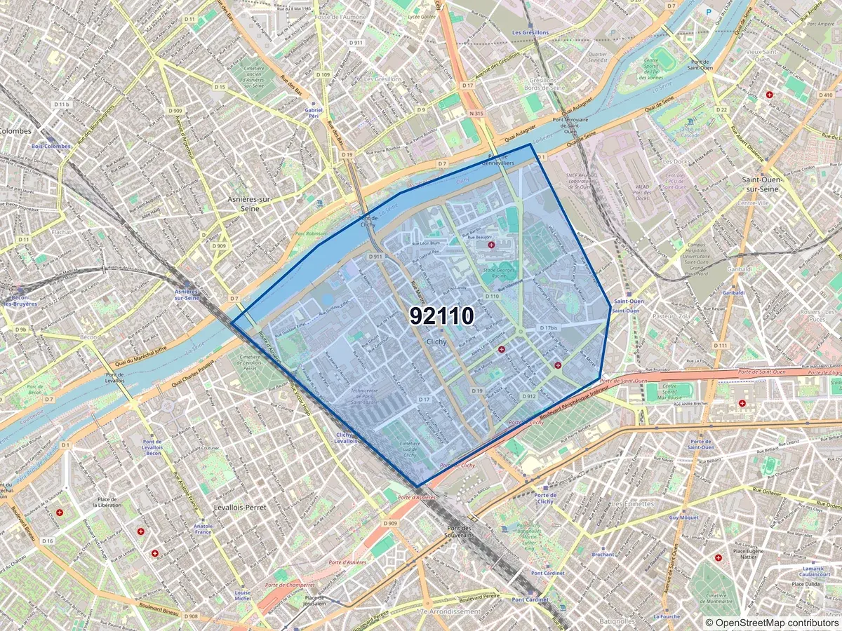 Carte du code postal 92110 (CLICHY)
