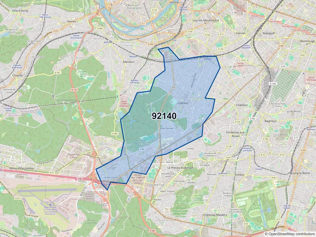 Carte du code postal 92140 (CLAMART)