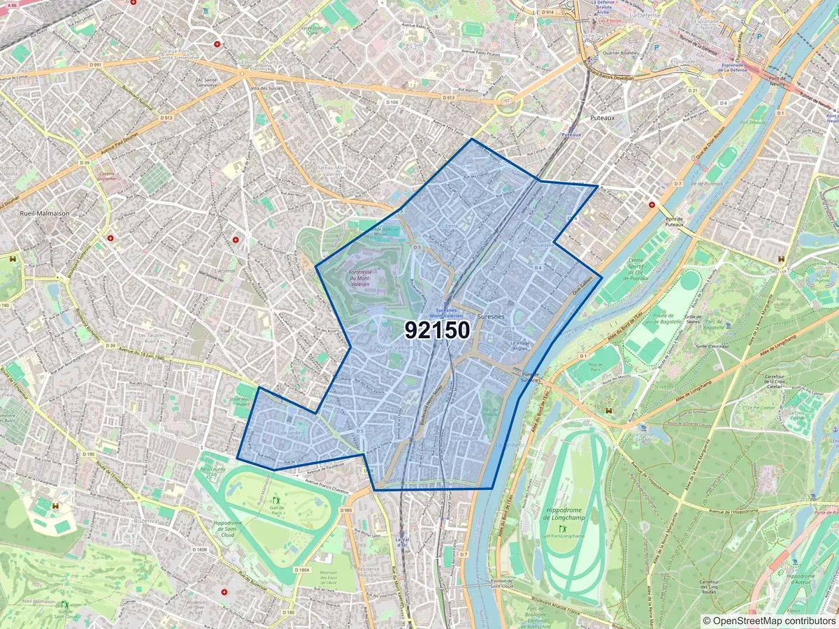 Carte du code postal 92150 (SURESNES)
