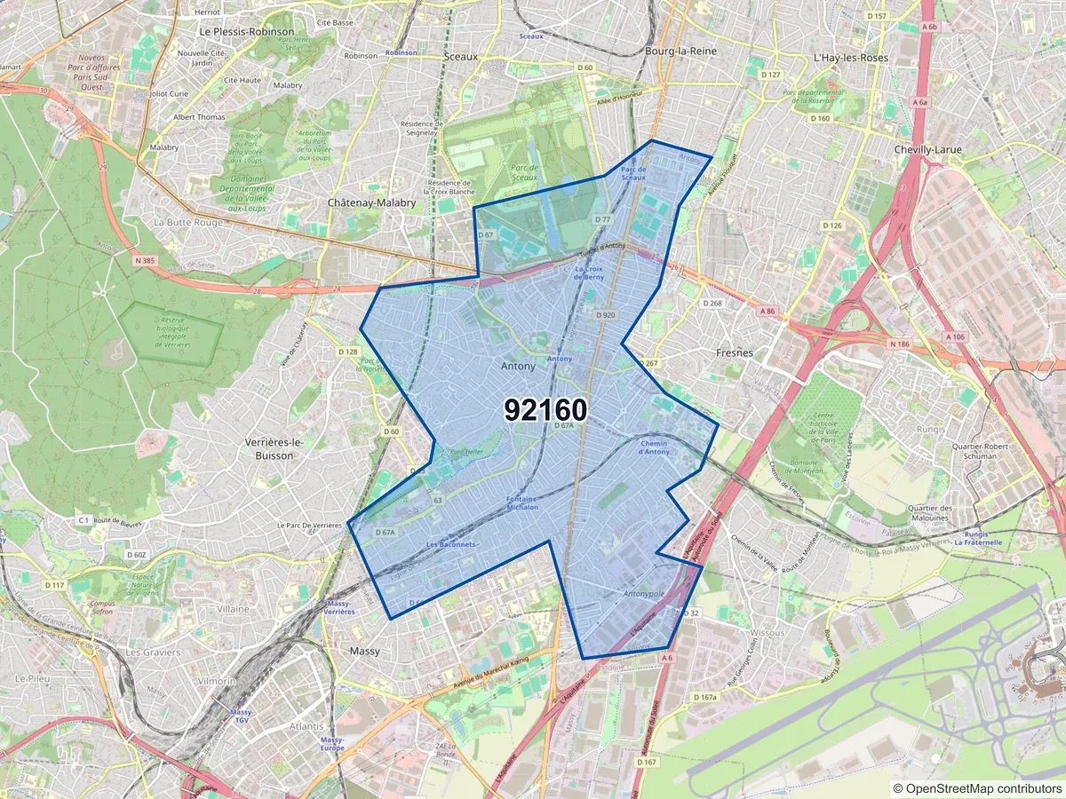 Carte du code postal 92160 (ANTONY)