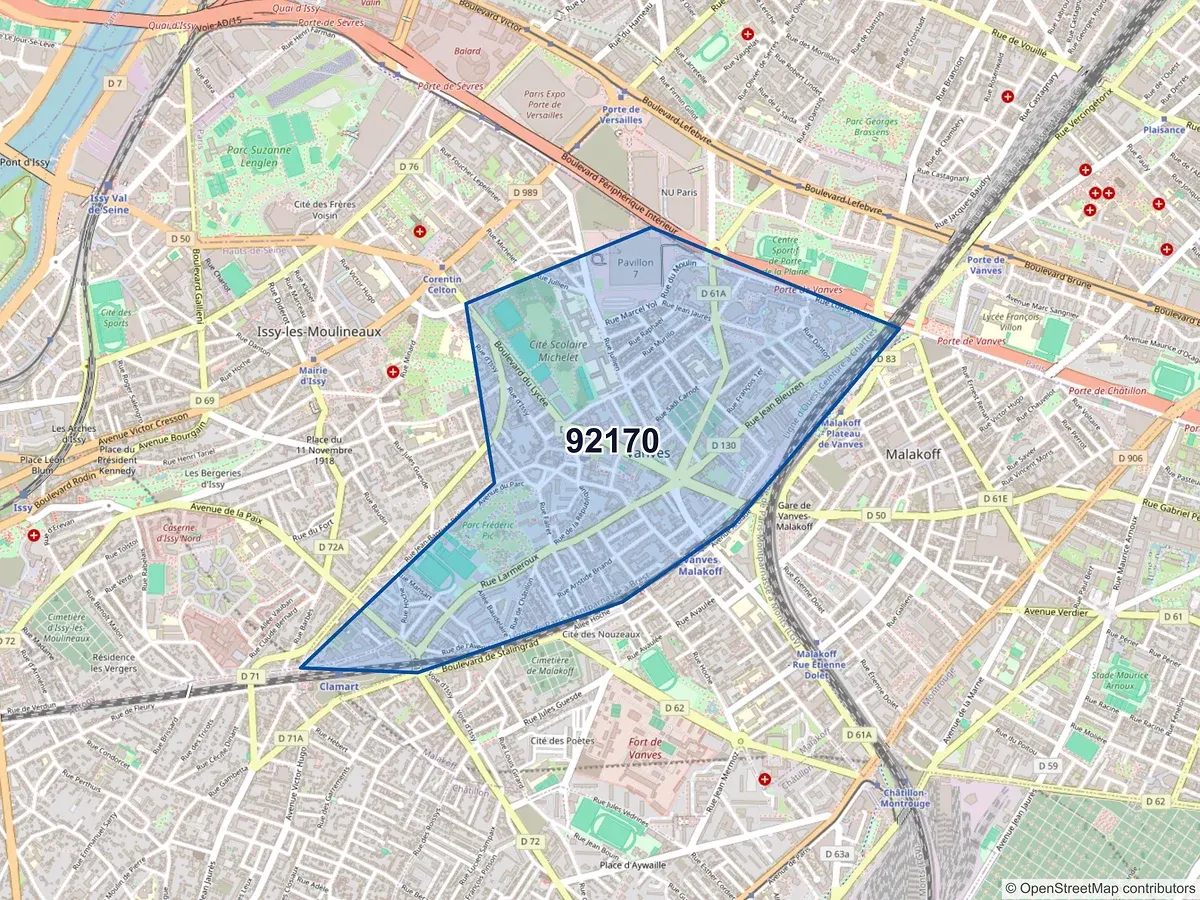 Carte du code postal 92170 (VANVES)