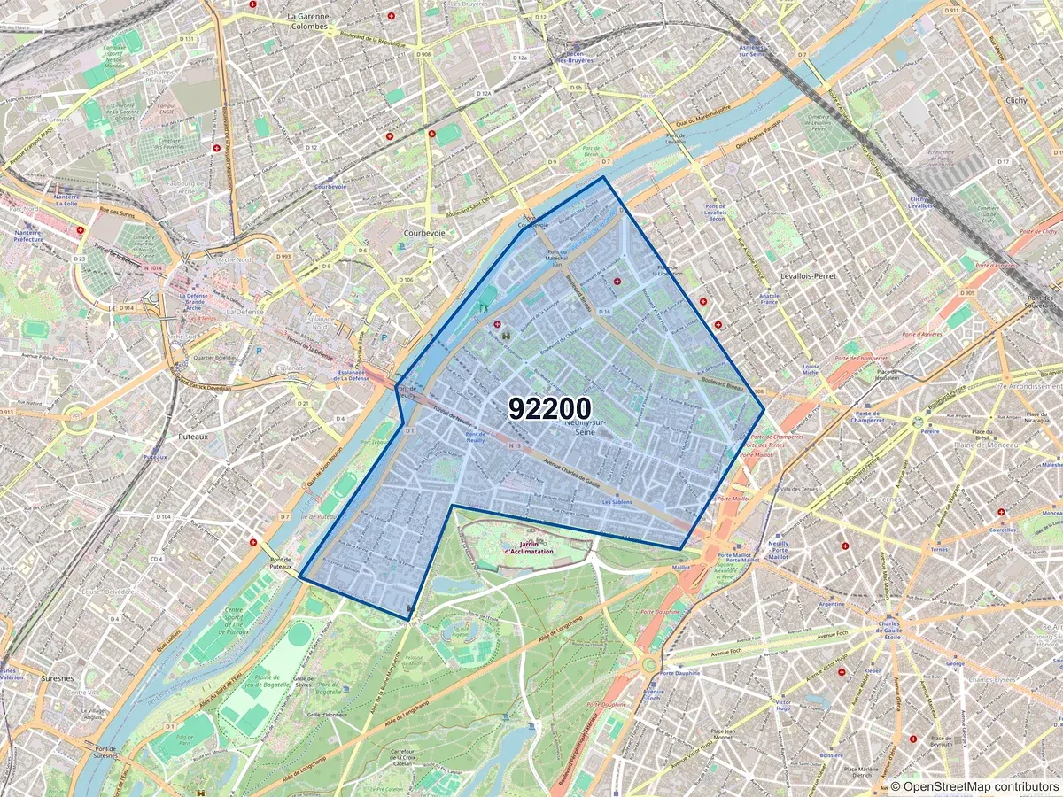 Carte du code postal 92200 (NEUILLY SUR SEINE)