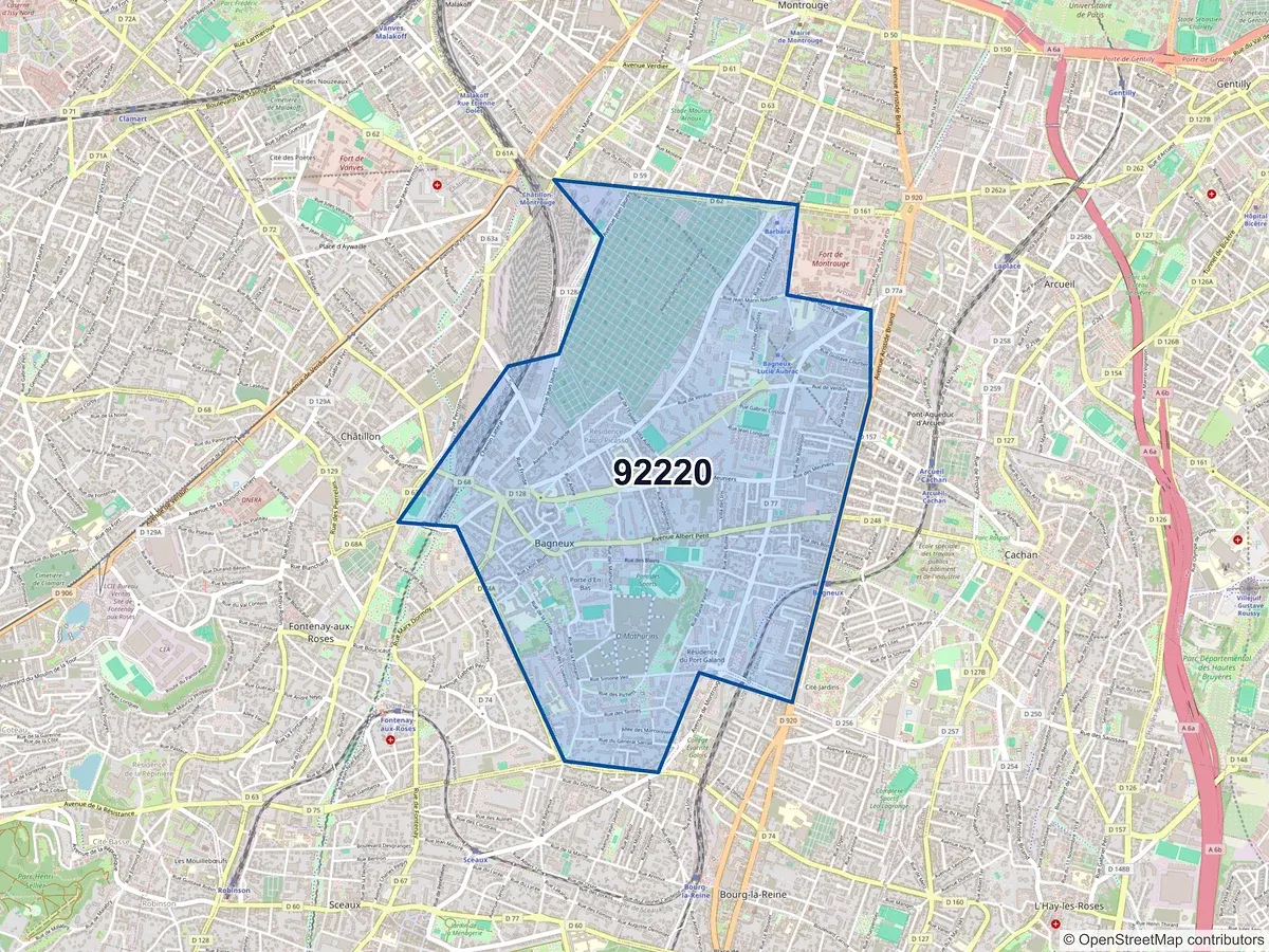 Carte du code postal 92220 (BAGNEUX)
