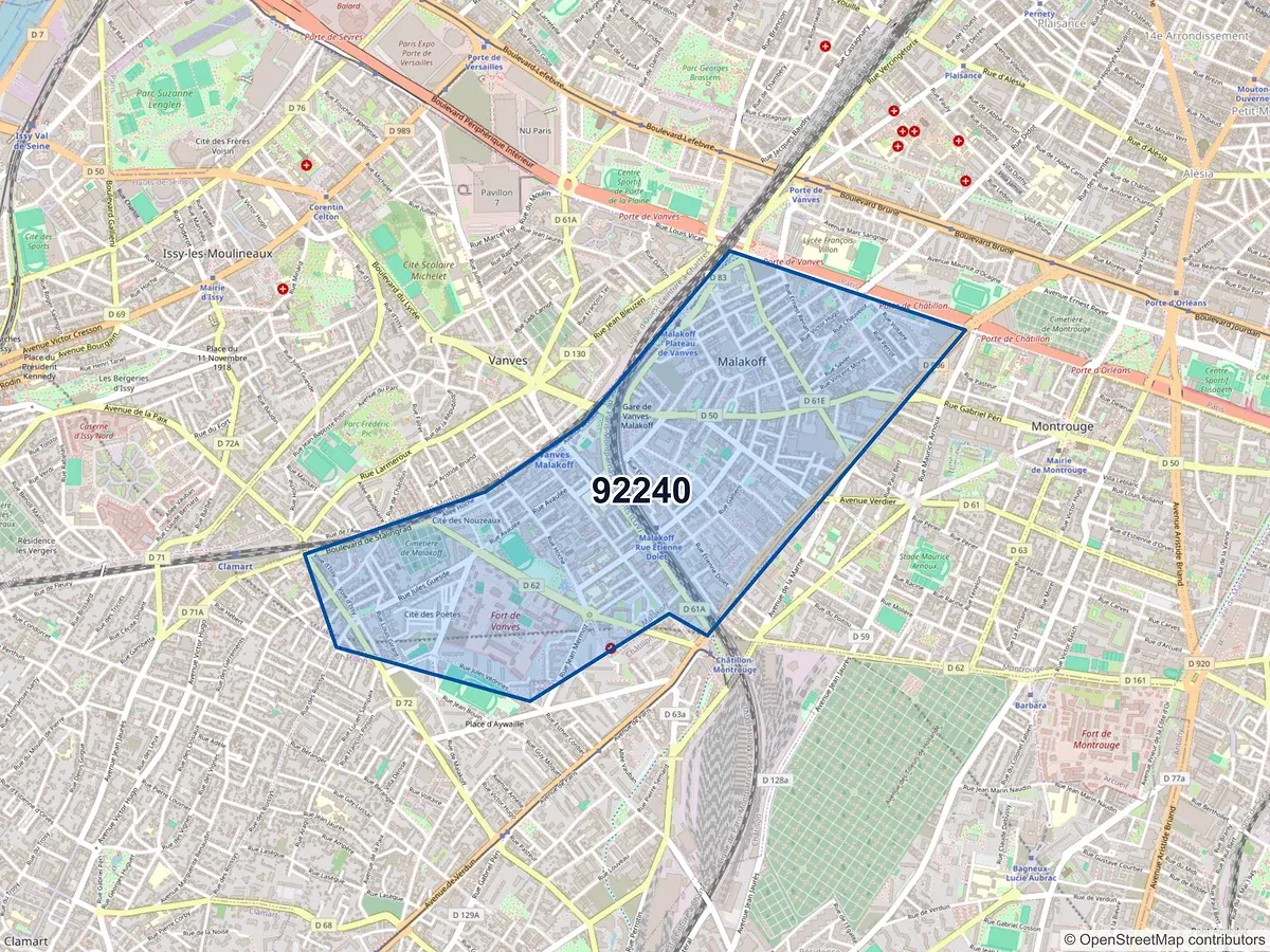 Carte du code postal 92240 (MALAKOFF)