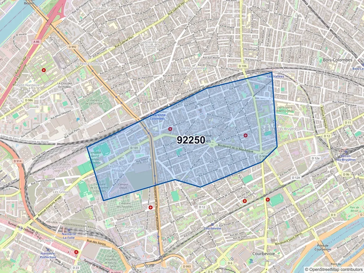 Carte du code postal 92250 (LA GARENNE COLOMBES)