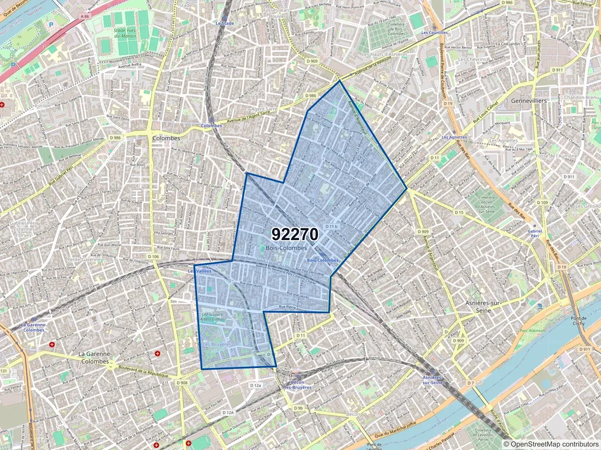 Carte du code postal 92270 (BOIS COLOMBES)