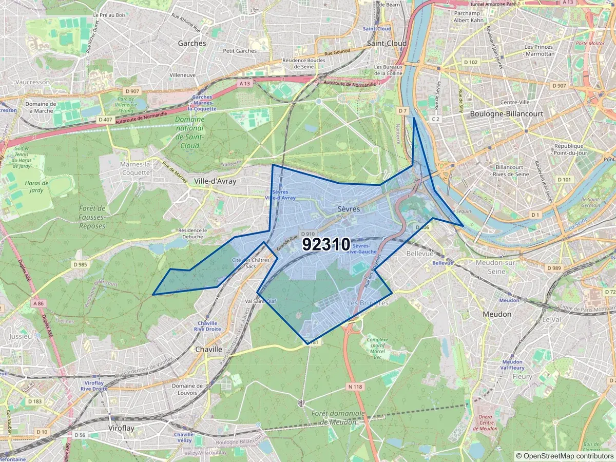 Carte du code postal 92310 (SEVRES)