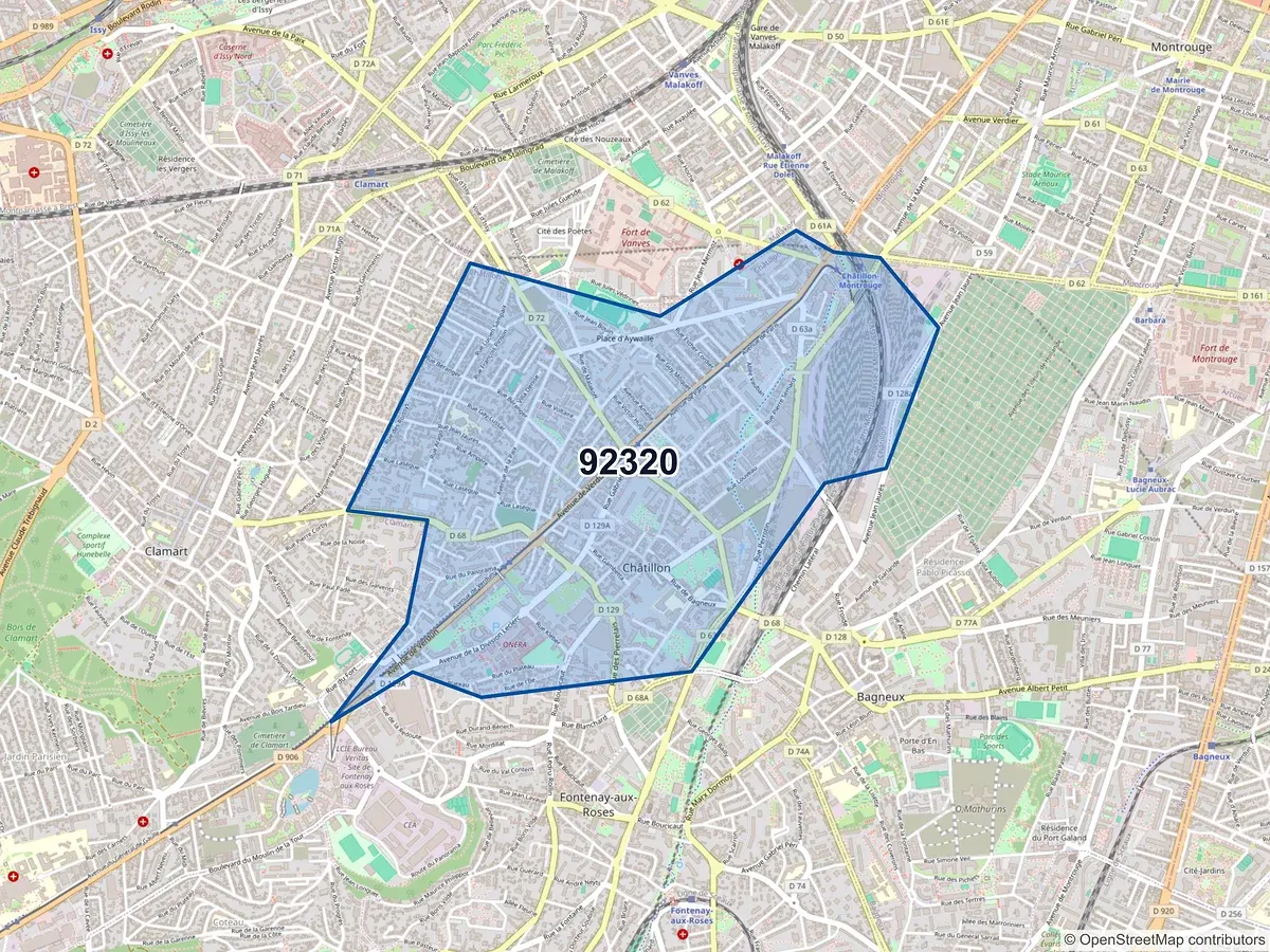 Carte du code postal 92320 (CHATILLON)