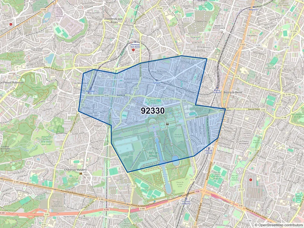 Carte du code postal 92330 (SCEAUX)