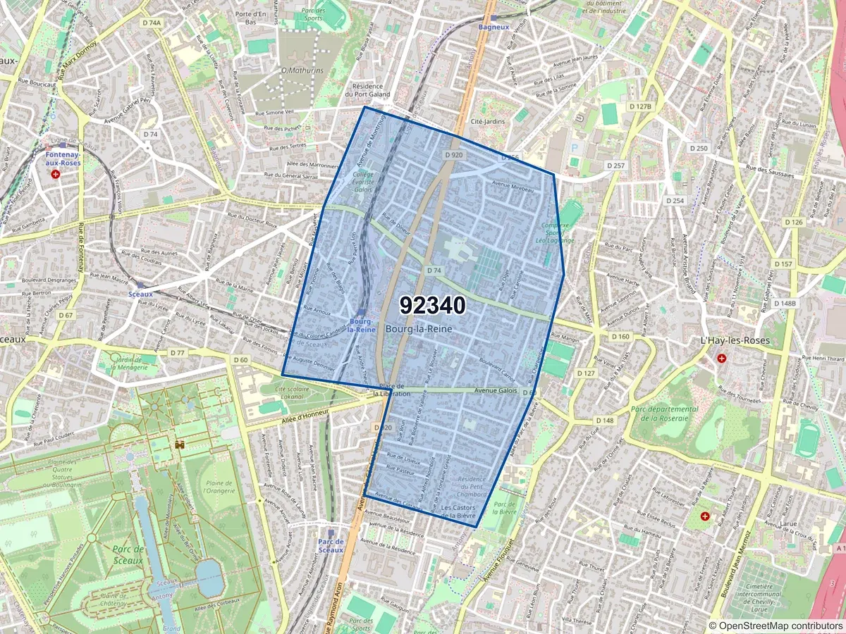 Carte du code postal 92340 (BOURG LA REINE)