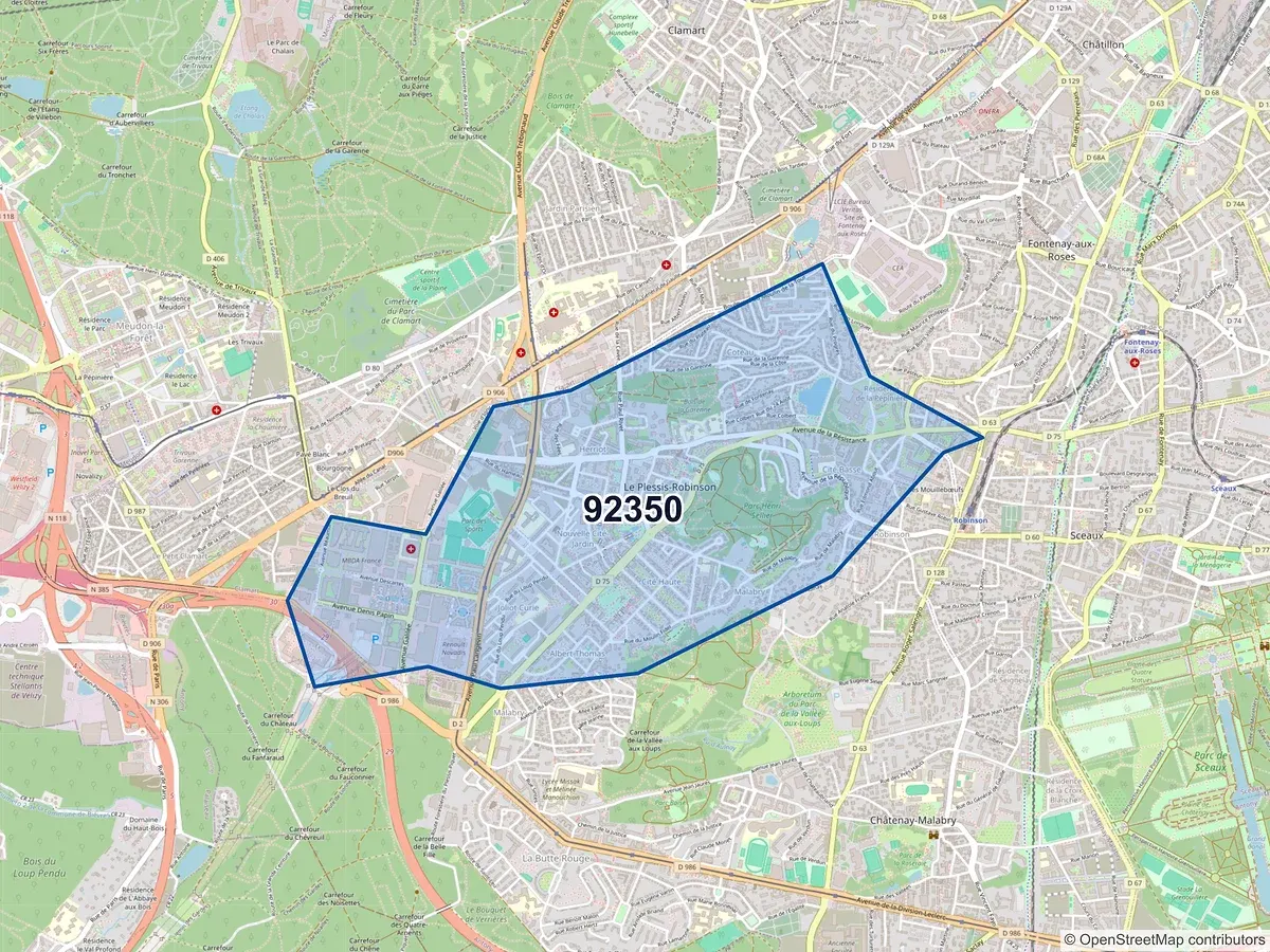 Carte du code postal 92350 (LE PLESSIS ROBINSON)