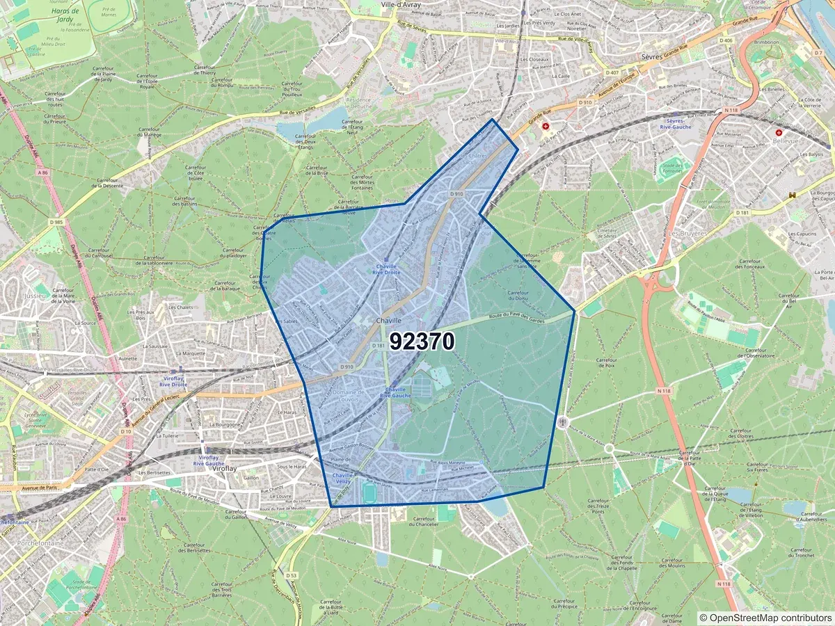 Carte du code postal 92370 (CHAVILLE)