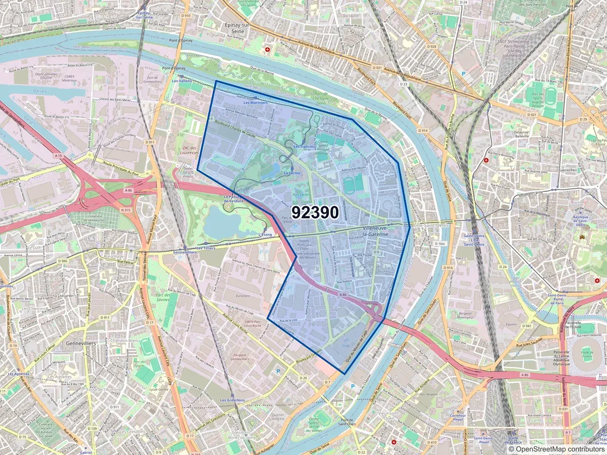 Carte du code postal 92390 (VILLENEUVE LA GARENNE)