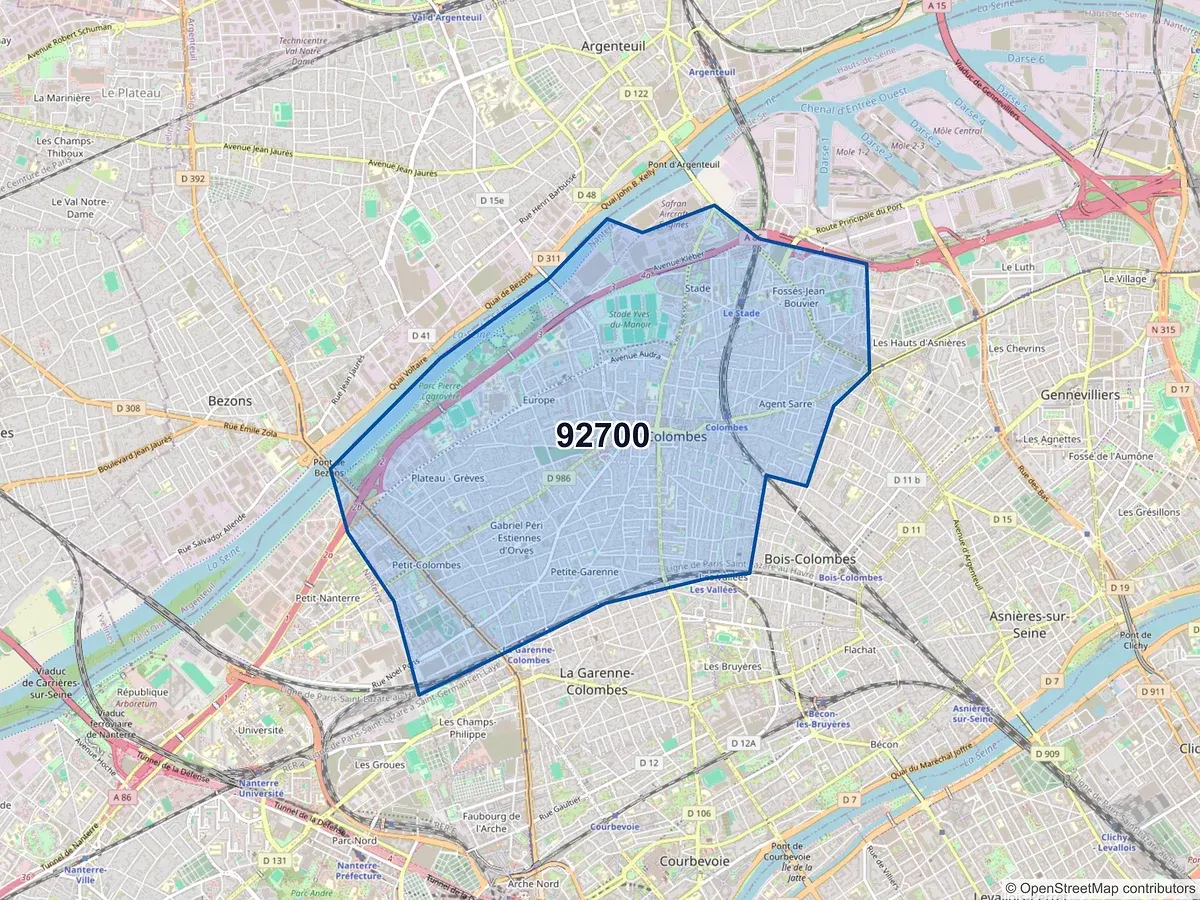 Carte du code postal 92700 (COLOMBES)