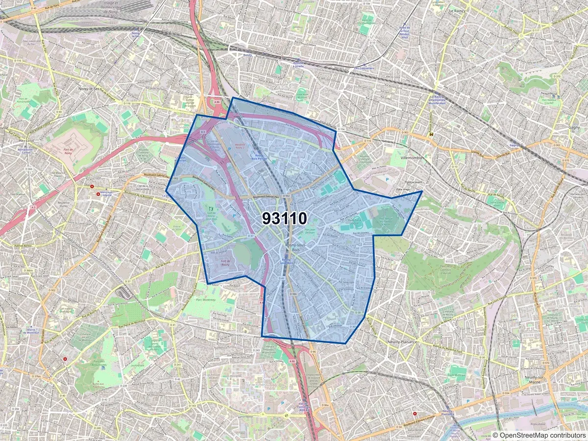 Carte du code postal 93110 (ROSNY SOUS BOIS)