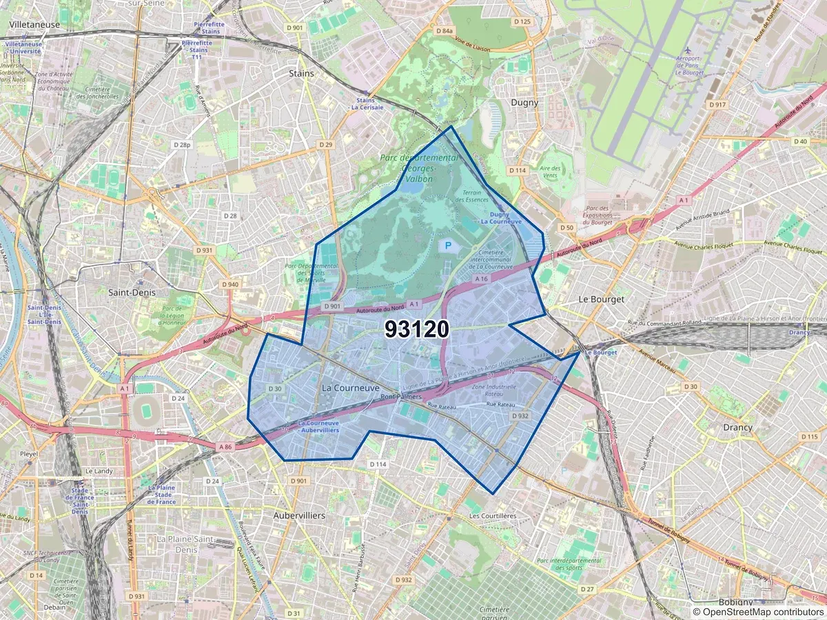 Carte du code postal 93120 (LA COURNEUVE)