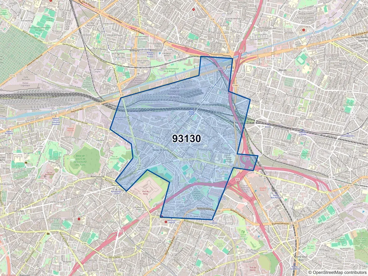 Carte du code postal 93130 (NOISY LE SEC)