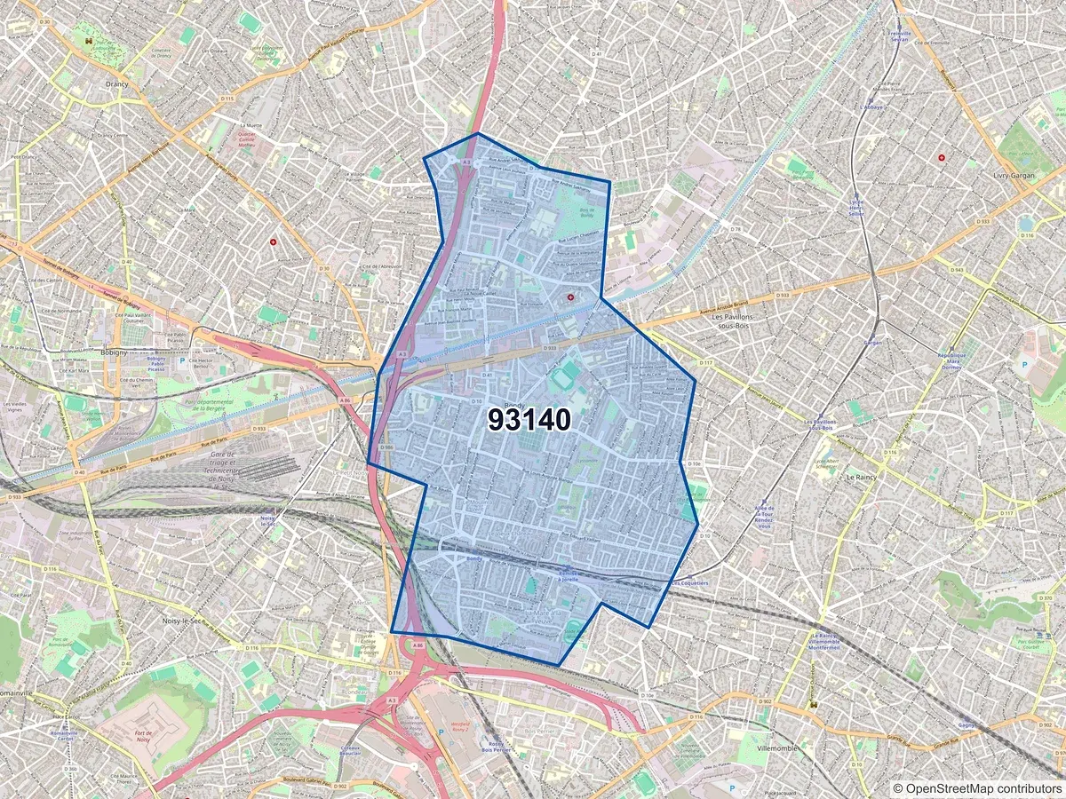 Carte du code postal 93140 (BONDY)