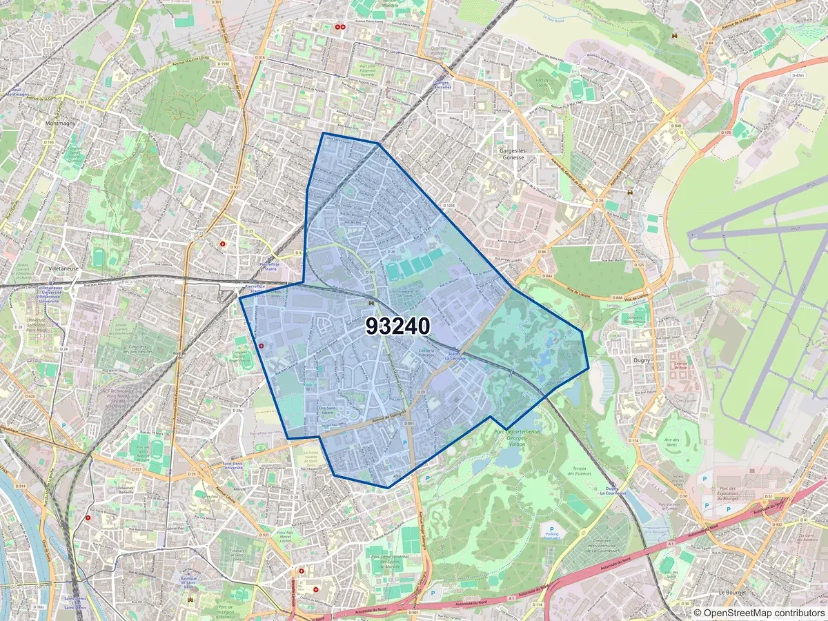 Carte du code postal 93240 (STAINS)